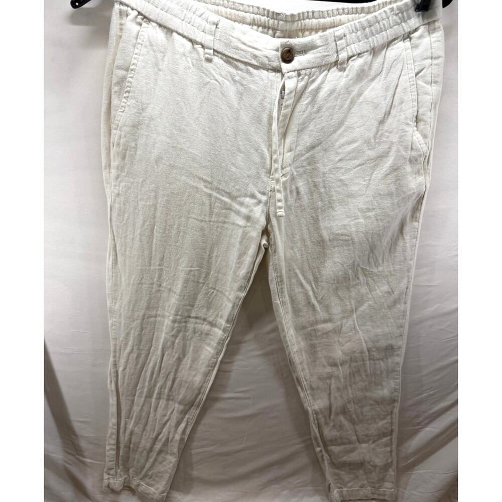 Banana Republic M 32x32 Off White Linen Athletic Fit Elastic Drawstring Pants